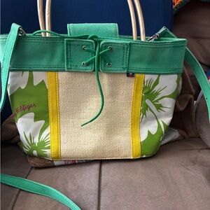 SALE! Tommy Hilfiger Green and Yellow Seaside Satchel 2002 Vintage Bag